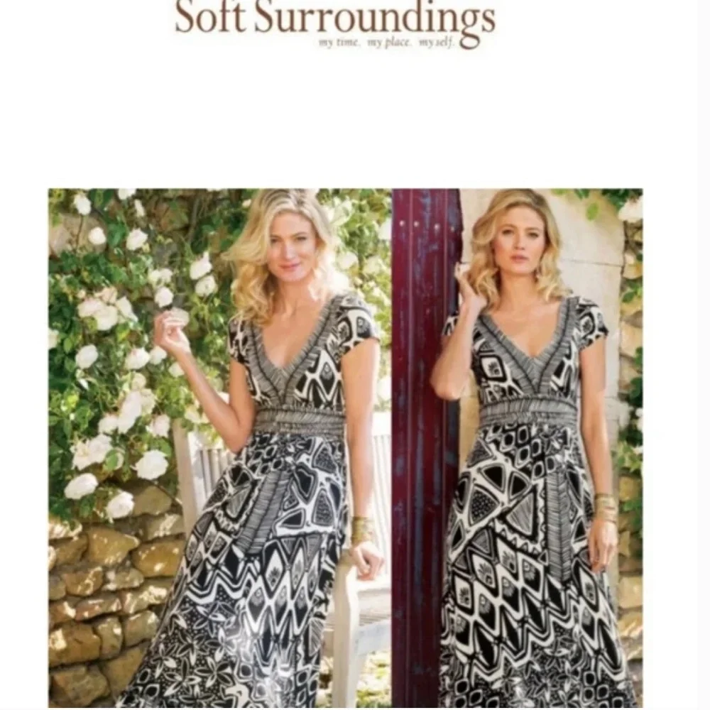 SOFT SURROUNDINGS maxi dress in black and white geometric and floral pri… - Picture 13 of 14